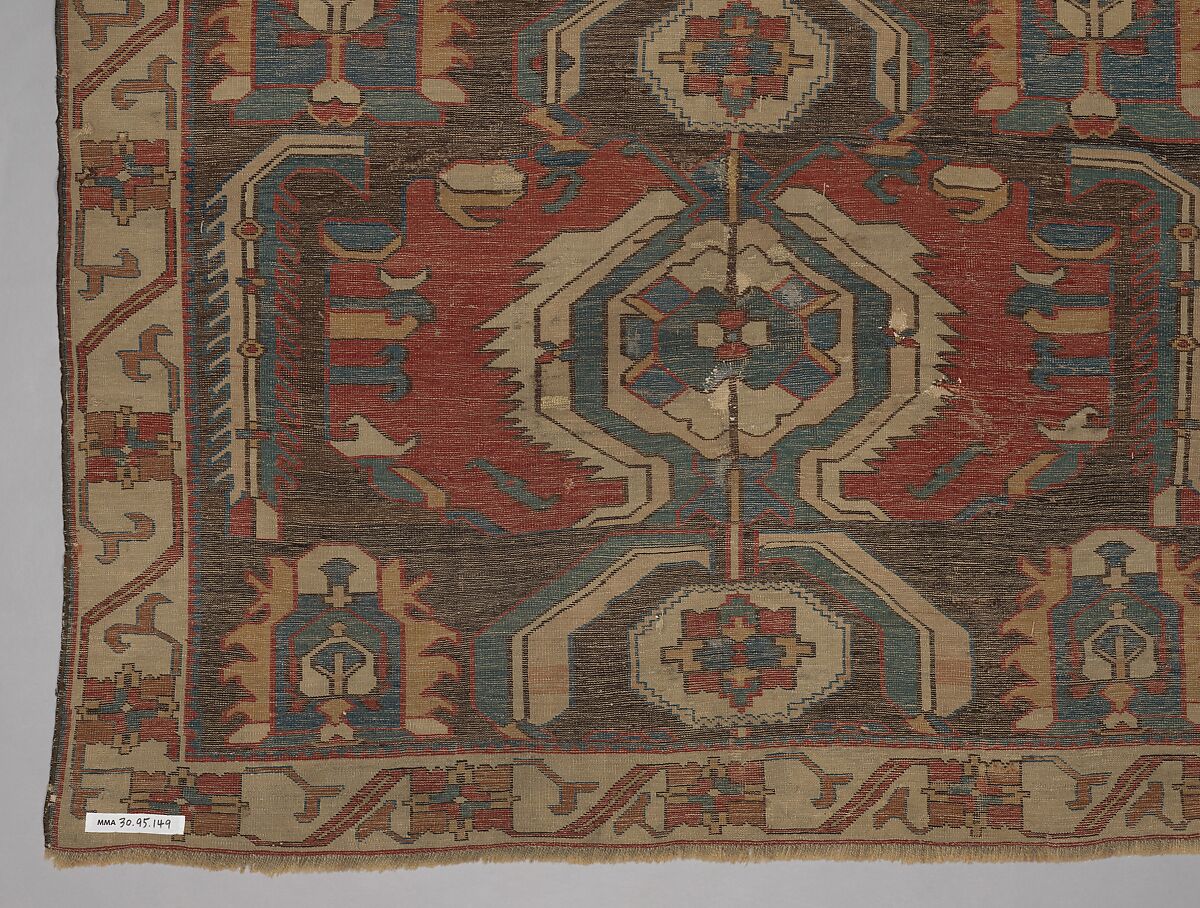 Carpet with a Geometricized Medallion Design, Wool (warp, weft and pile); symmetrically knotted pile