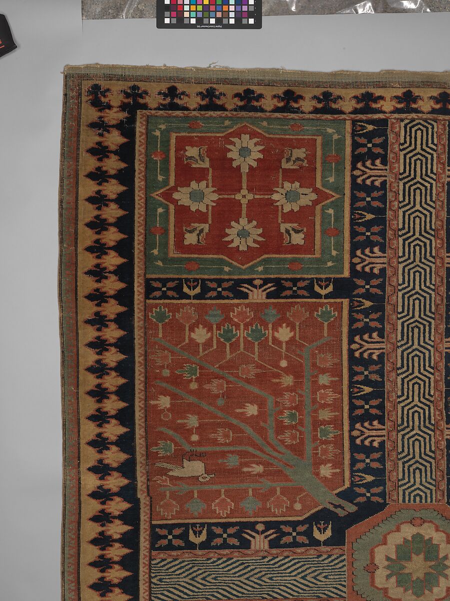 Fragment of a Garden Carpet, Cotton (warp and weft); wool (pile); symmetrically knotted pile