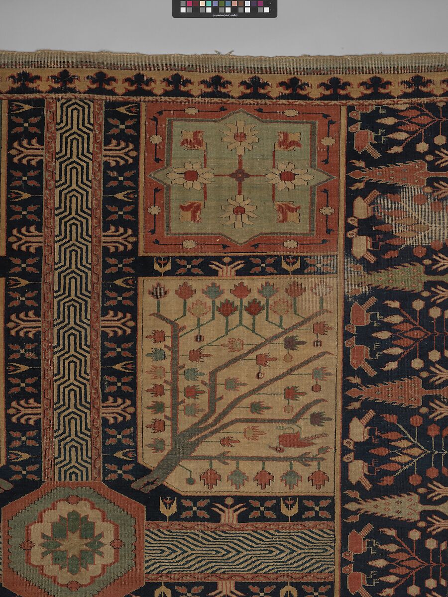 Fragment of a Garden Carpet, Cotton (warp and weft); wool (pile); symmetrically knotted pile