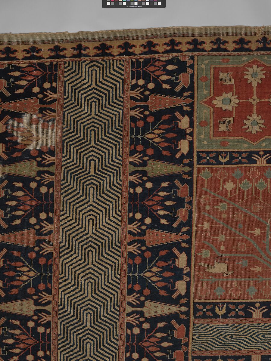 Fragment of a Garden Carpet, Cotton (warp and weft); wool (pile); symmetrically knotted pile