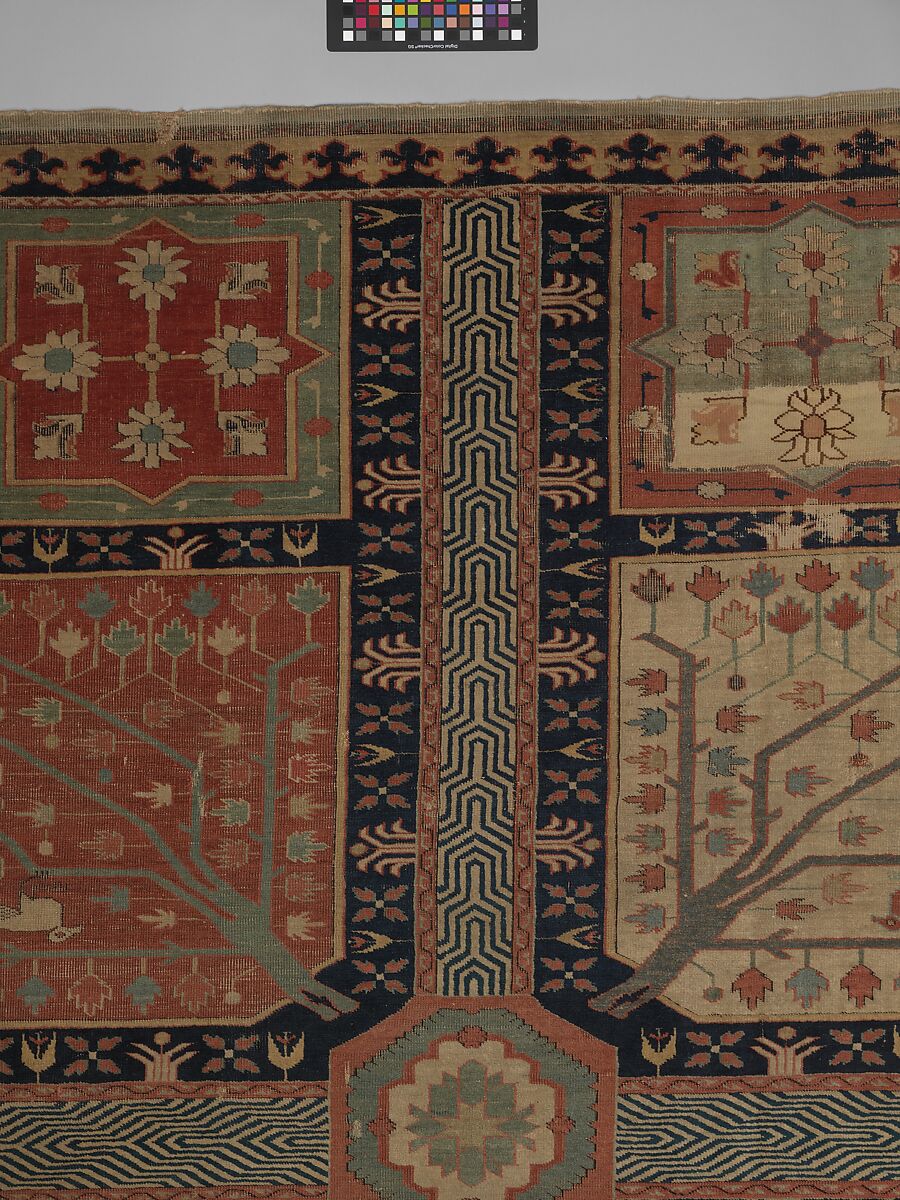 Fragment of a Garden Carpet, Cotton (warp and weft); wool (pile); symmetrically knotted pile