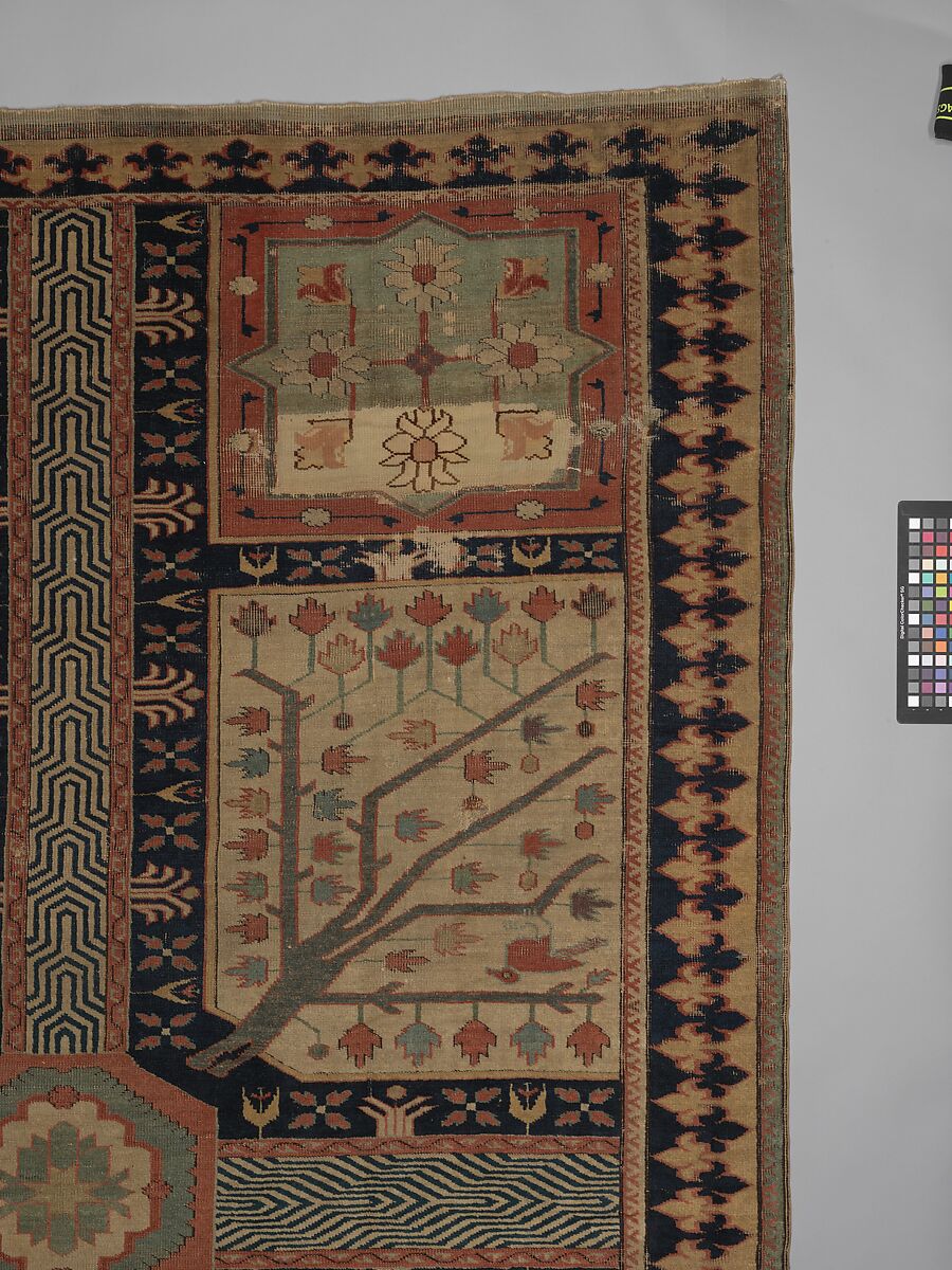 Fragment of a Garden Carpet, Cotton (warp and weft); wool (pile); symmetrically knotted pile