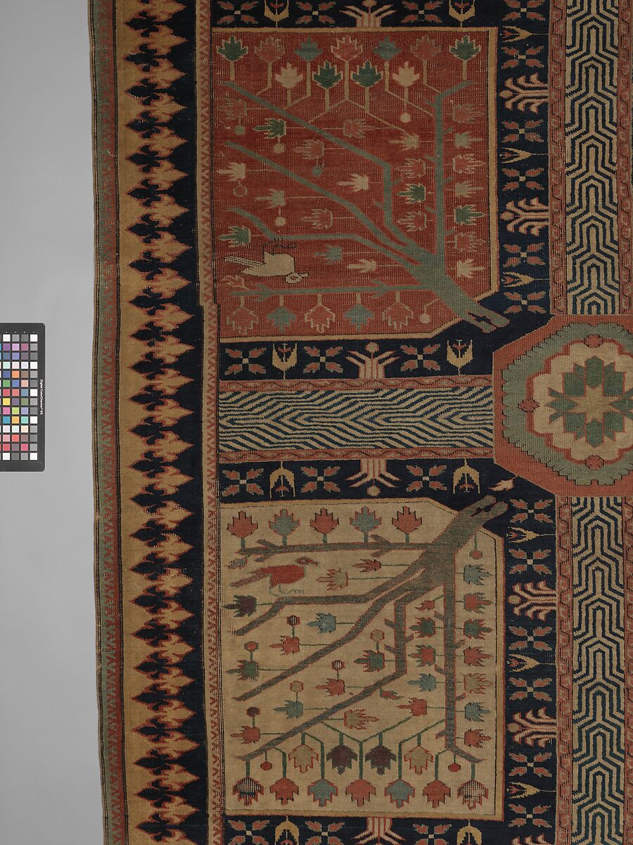 Fragment of a Garden Carpet, Cotton (warp and weft); wool (pile); symmetrically knotted pile