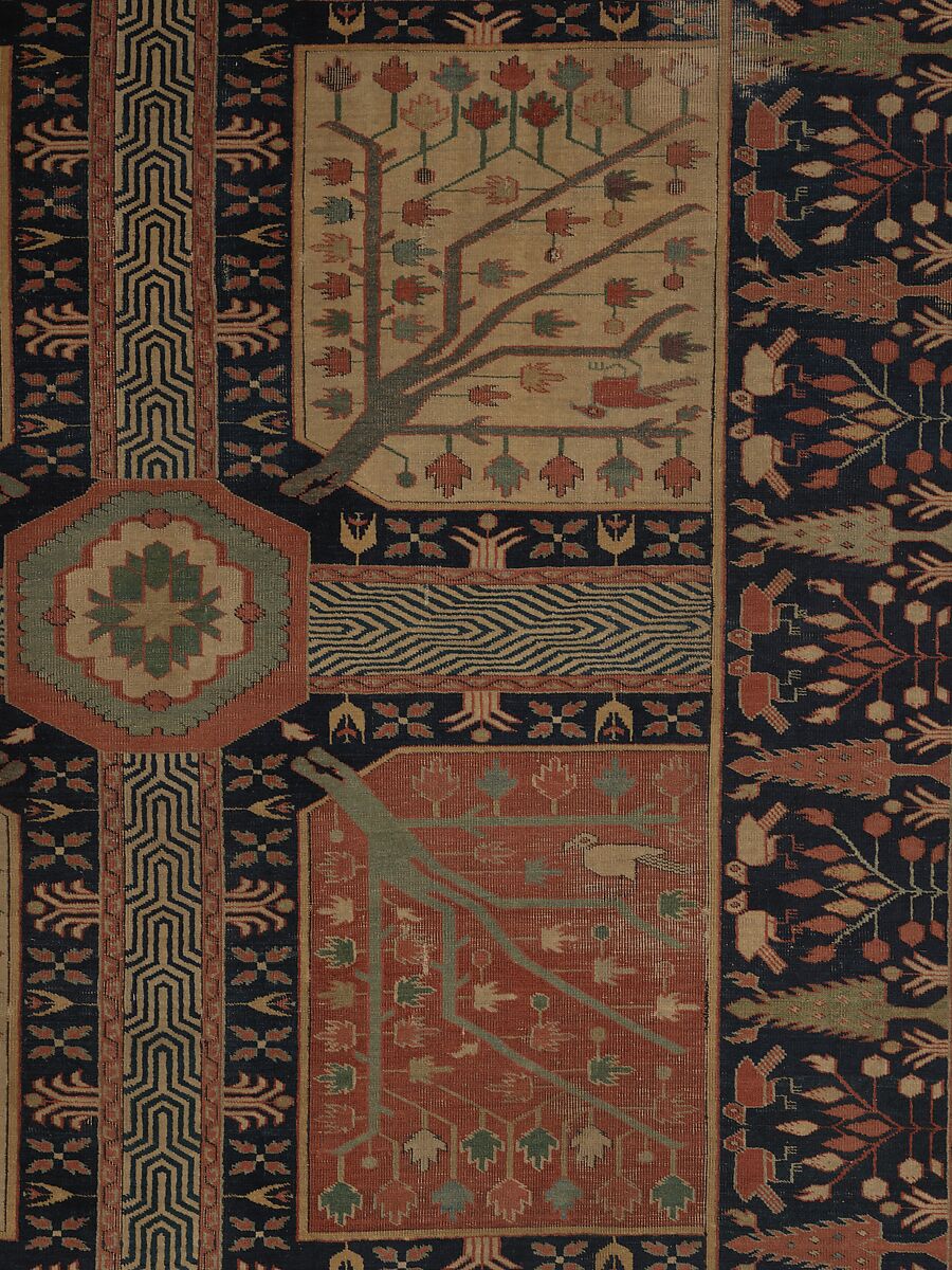 Fragment of a Garden Carpet, Cotton (warp and weft); wool (pile); symmetrically knotted pile