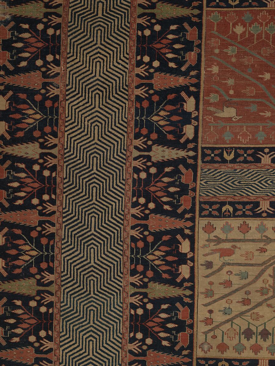Fragment of a Garden Carpet, Cotton (warp and weft); wool (pile); symmetrically knotted pile