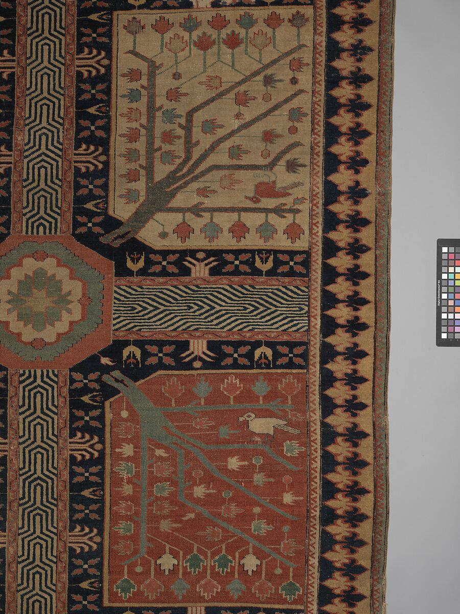 Fragment of a Garden Carpet, Cotton (warp and weft); wool (pile); symmetrically knotted pile