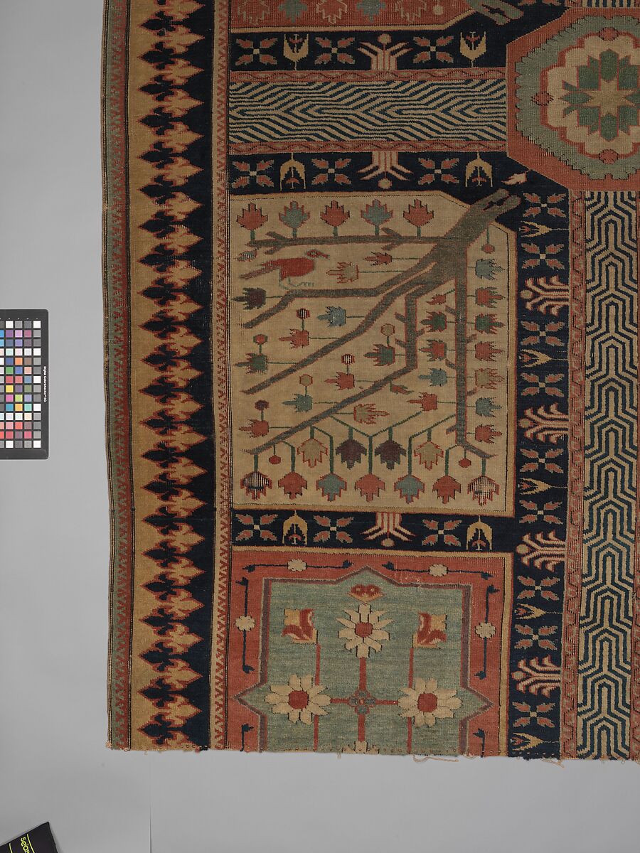 Fragment of a Garden Carpet, Cotton (warp and weft); wool (pile); symmetrically knotted pile
