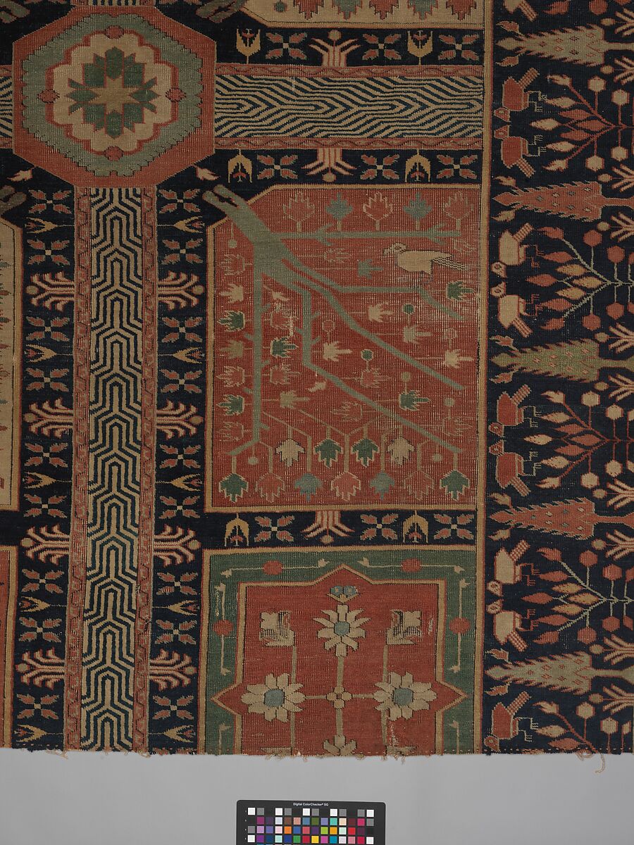 Fragment of a Garden Carpet, Cotton (warp and weft); wool (pile); symmetrically knotted pile