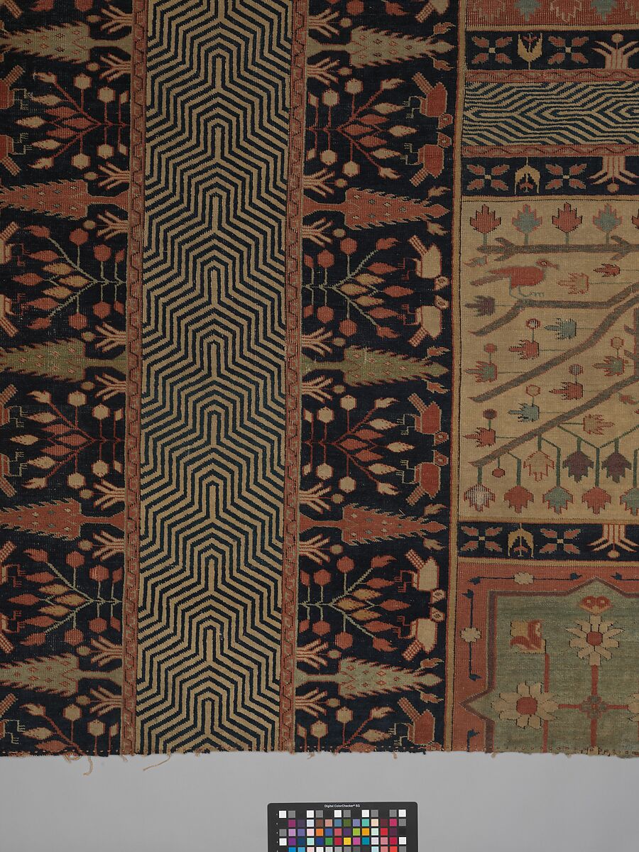 Fragment of a Garden Carpet, Cotton (warp and weft); wool (pile); symmetrically knotted pile