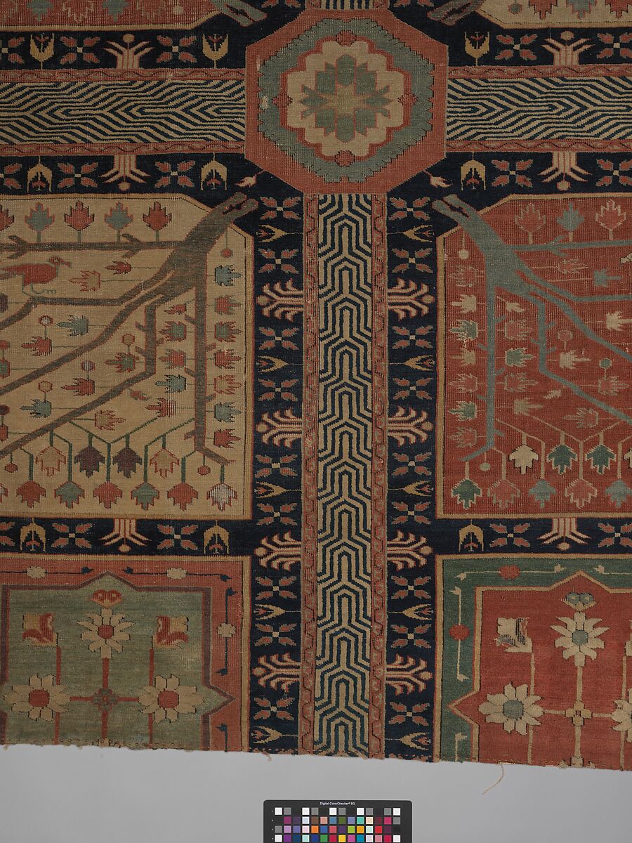 Fragment of a Garden Carpet, Cotton (warp and weft); wool (pile); symmetrically knotted pile