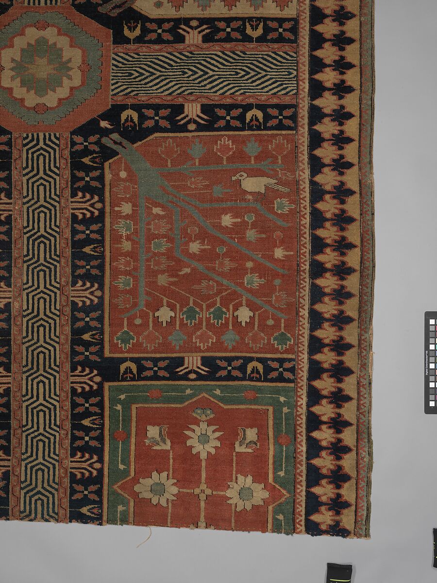 Fragment of a Garden Carpet, Cotton (warp and weft); wool (pile); symmetrically knotted pile