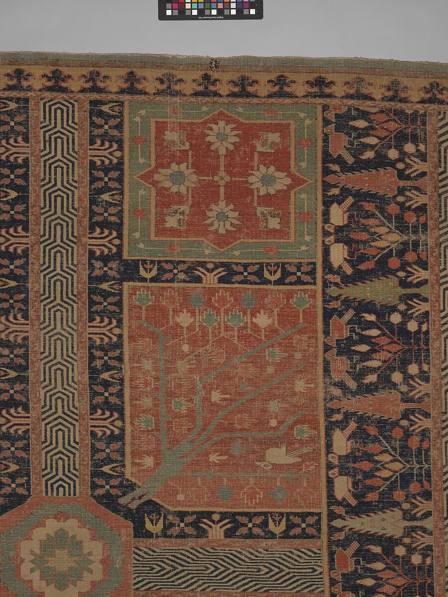 Fragment of a Garden Carpet, Cotton (warp and weft); wool (pile); symmetrically knotted pile