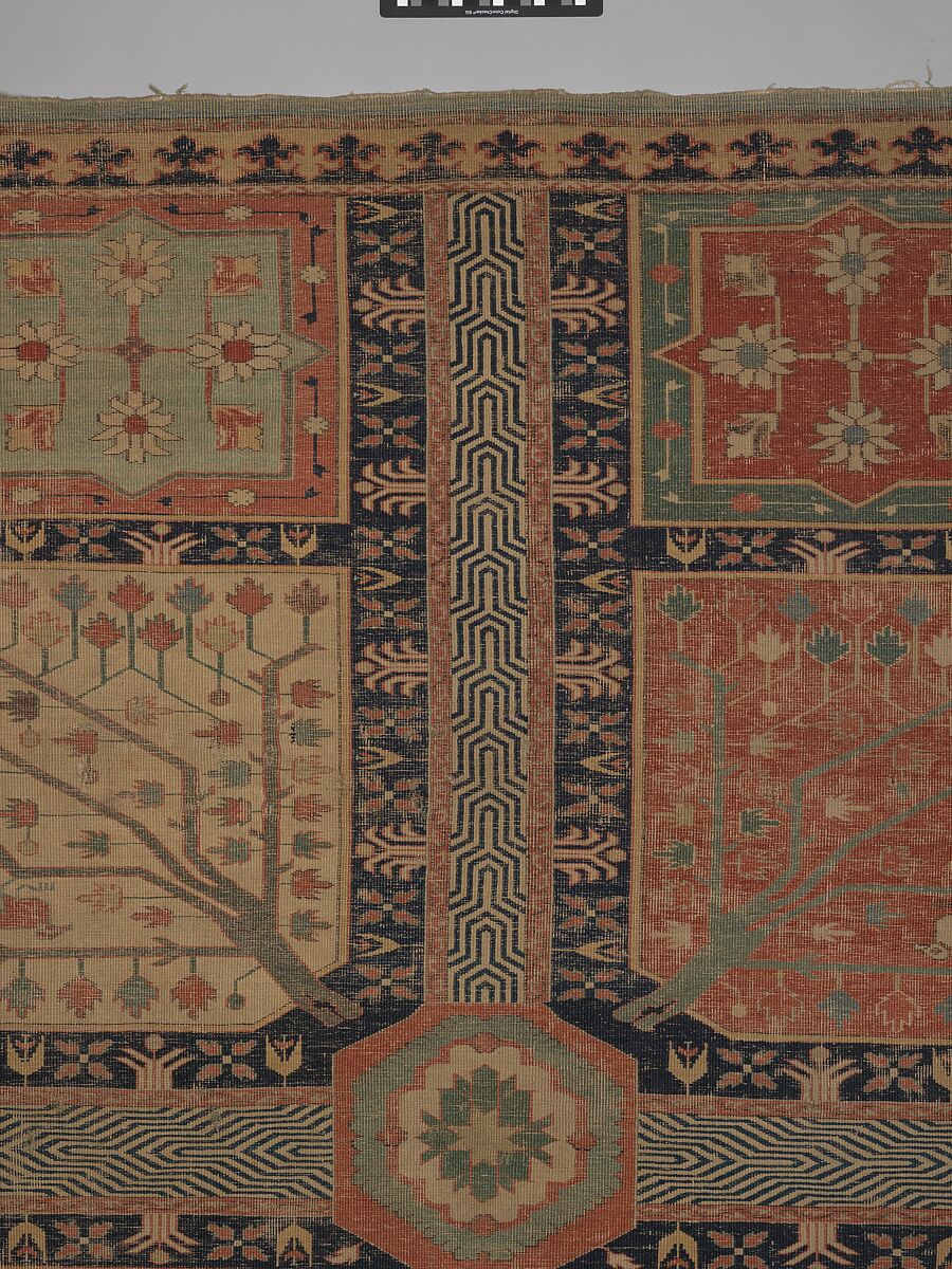Fragment of a Garden Carpet, Cotton (warp and weft); wool (pile); symmetrically knotted pile
