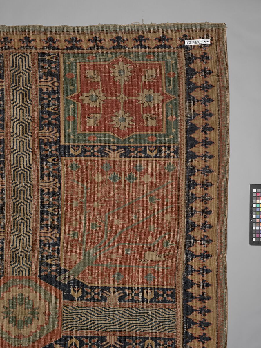 Fragment of a Garden Carpet, Cotton (warp and weft); wool (pile); symmetrically knotted pile