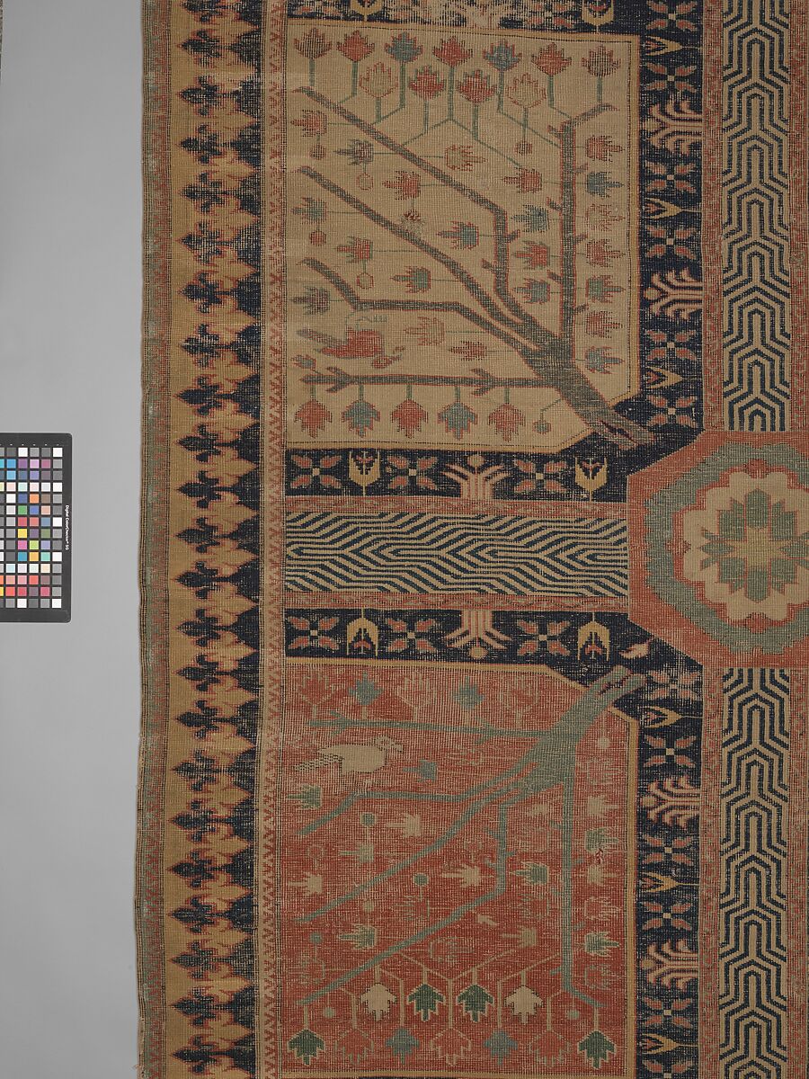 Fragment of a Garden Carpet, Cotton (warp and weft); wool (pile); symmetrically knotted pile