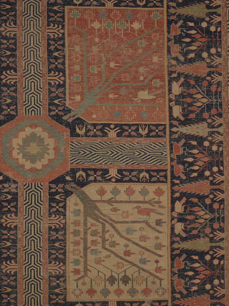 Fragment of a Garden Carpet, Cotton (warp and weft); wool (pile); symmetrically knotted pile