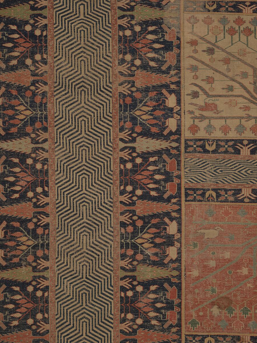 Fragment of a Garden Carpet, Cotton (warp and weft); wool (pile); symmetrically knotted pile