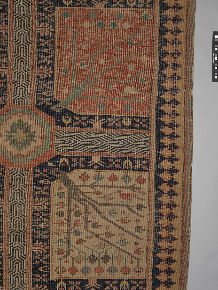 Fragment of a Garden Carpet, Cotton (warp and weft); wool (pile); symmetrically knotted pile