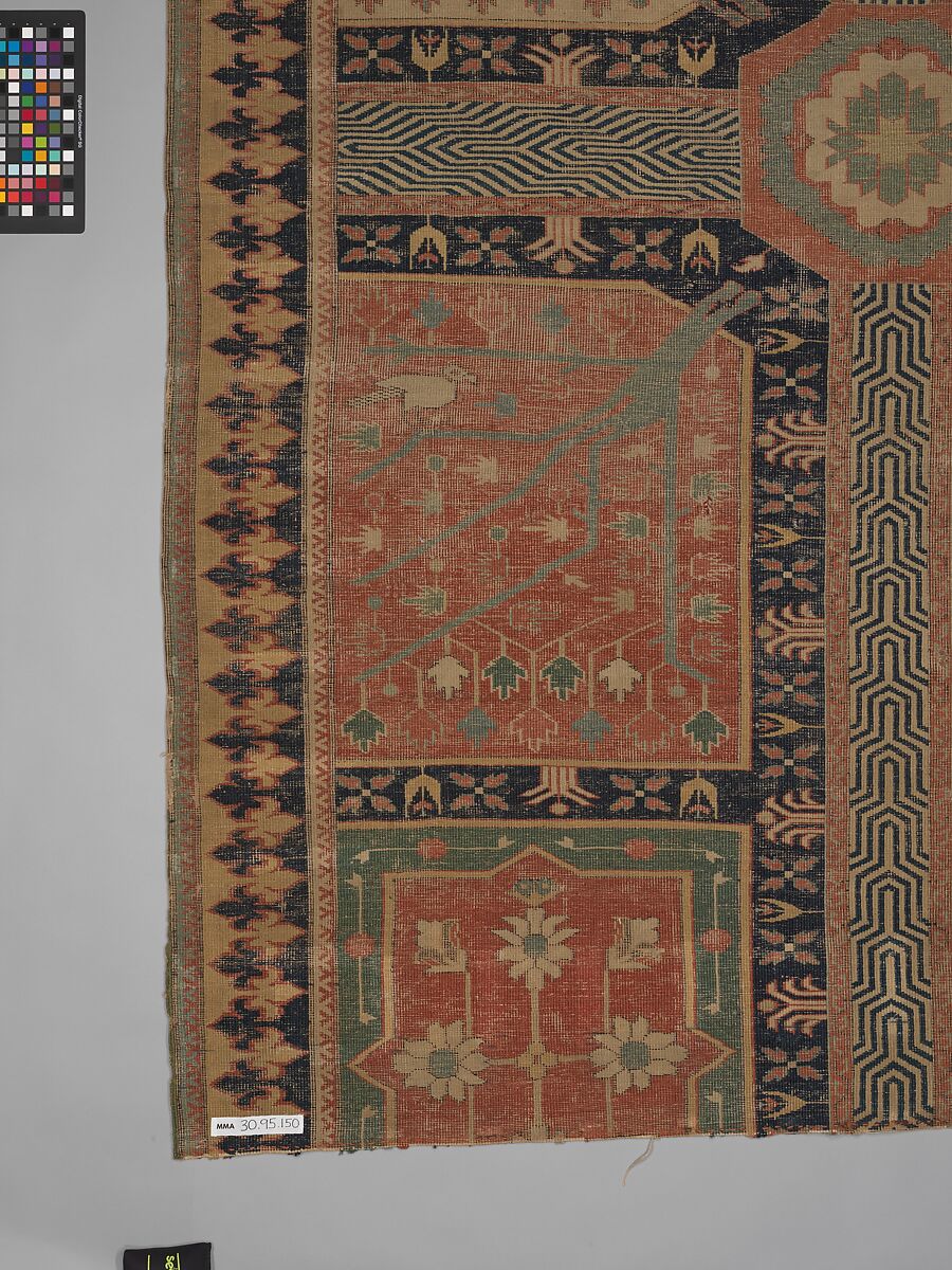Fragment of a Garden Carpet, Cotton (warp and weft); wool (pile); symmetrically knotted pile