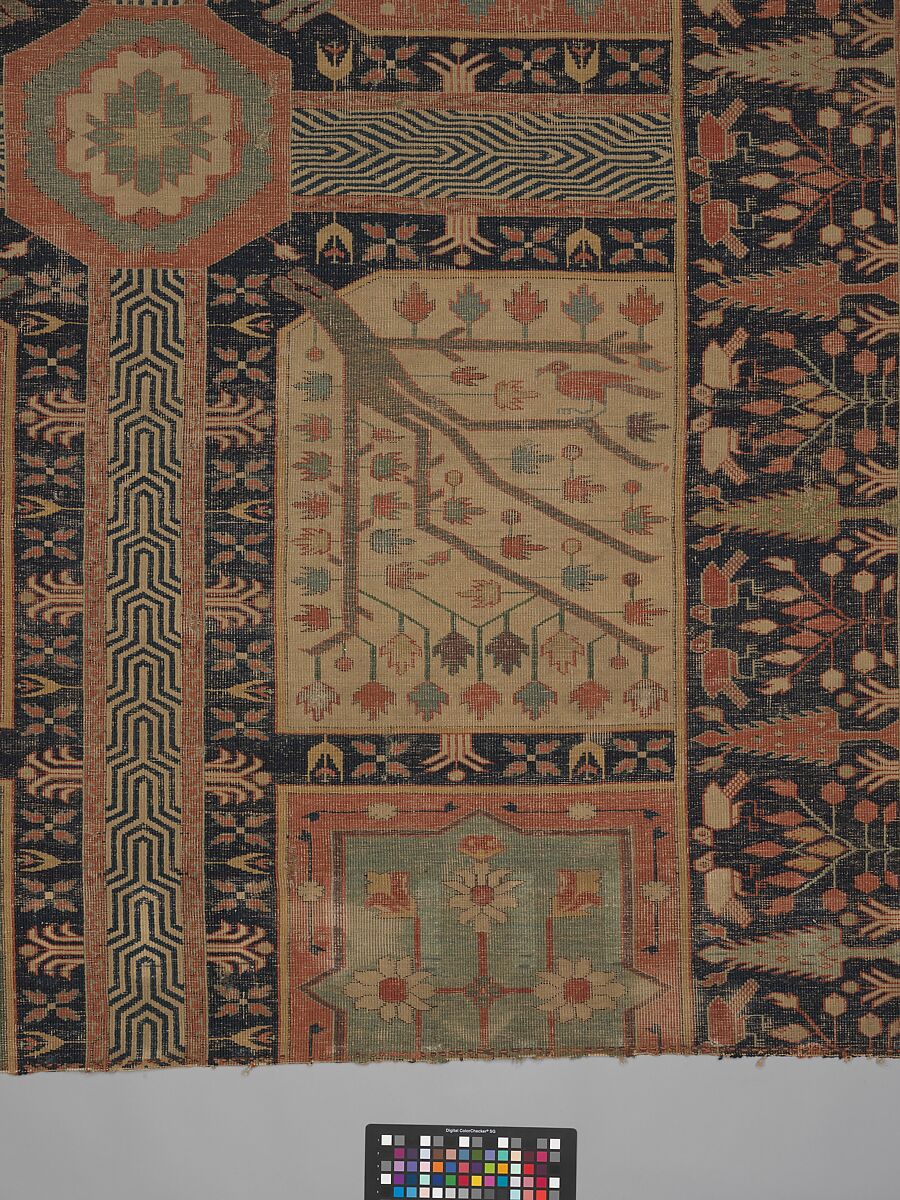Fragment of a Garden Carpet, Cotton (warp and weft); wool (pile); symmetrically knotted pile