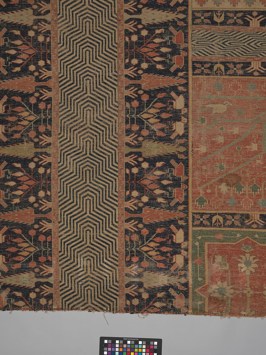 Fragment of a Garden Carpet, Cotton (warp and weft); wool (pile); symmetrically knotted pile