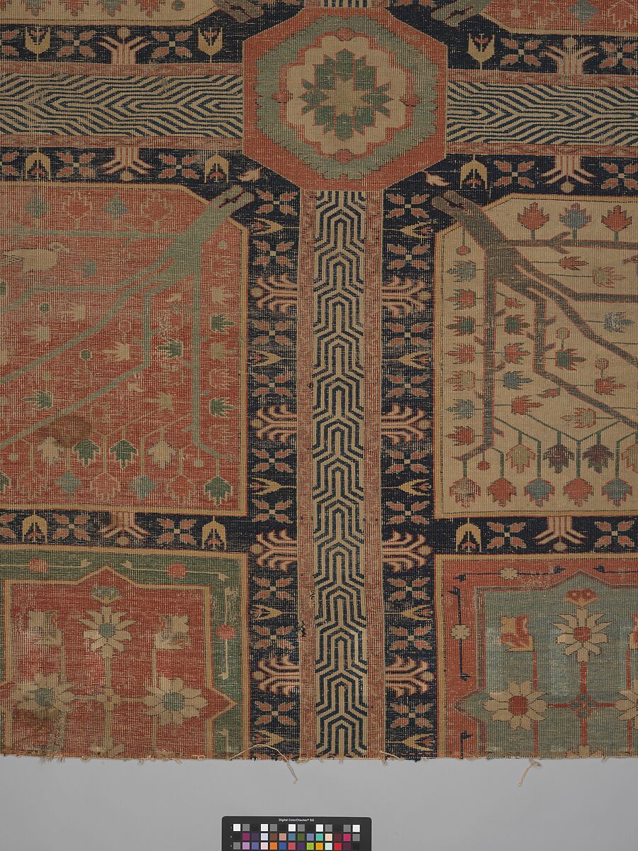 Fragment of a Garden Carpet, Cotton (warp and weft); wool (pile); symmetrically knotted pile