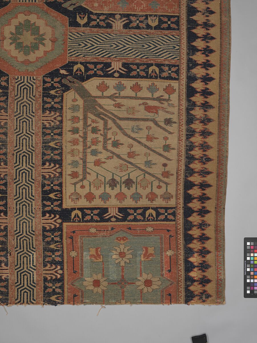 Fragment of a Garden Carpet, Cotton (warp and weft); wool (pile); symmetrically knotted pile