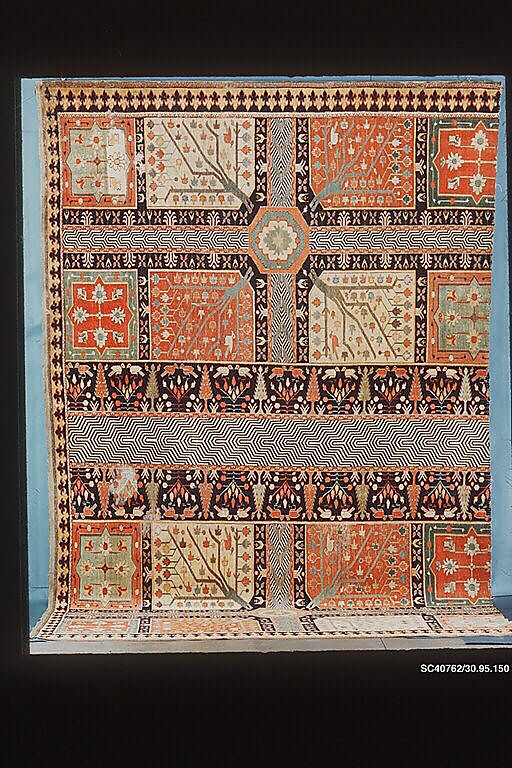 Fragment of a Garden Carpet, Cotton (warp and weft); wool (pile); symmetrically knotted pile