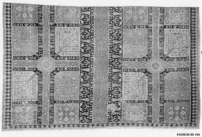 Fragment of a Garden Carpet, Cotton (warp and weft); wool (pile); symmetrically knotted pile