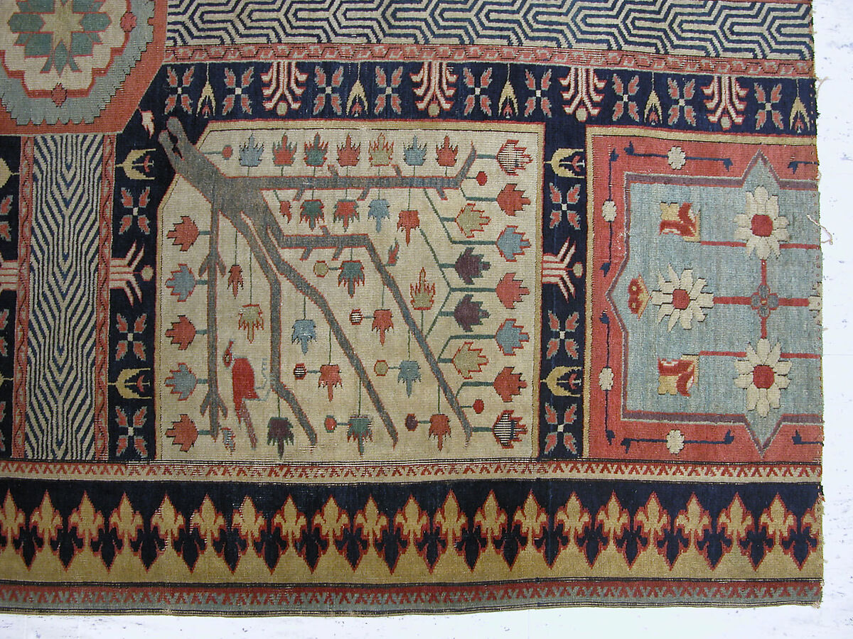 Fragment of a Garden Carpet, Cotton (warp and weft); wool (pile); symmetrically knotted pile