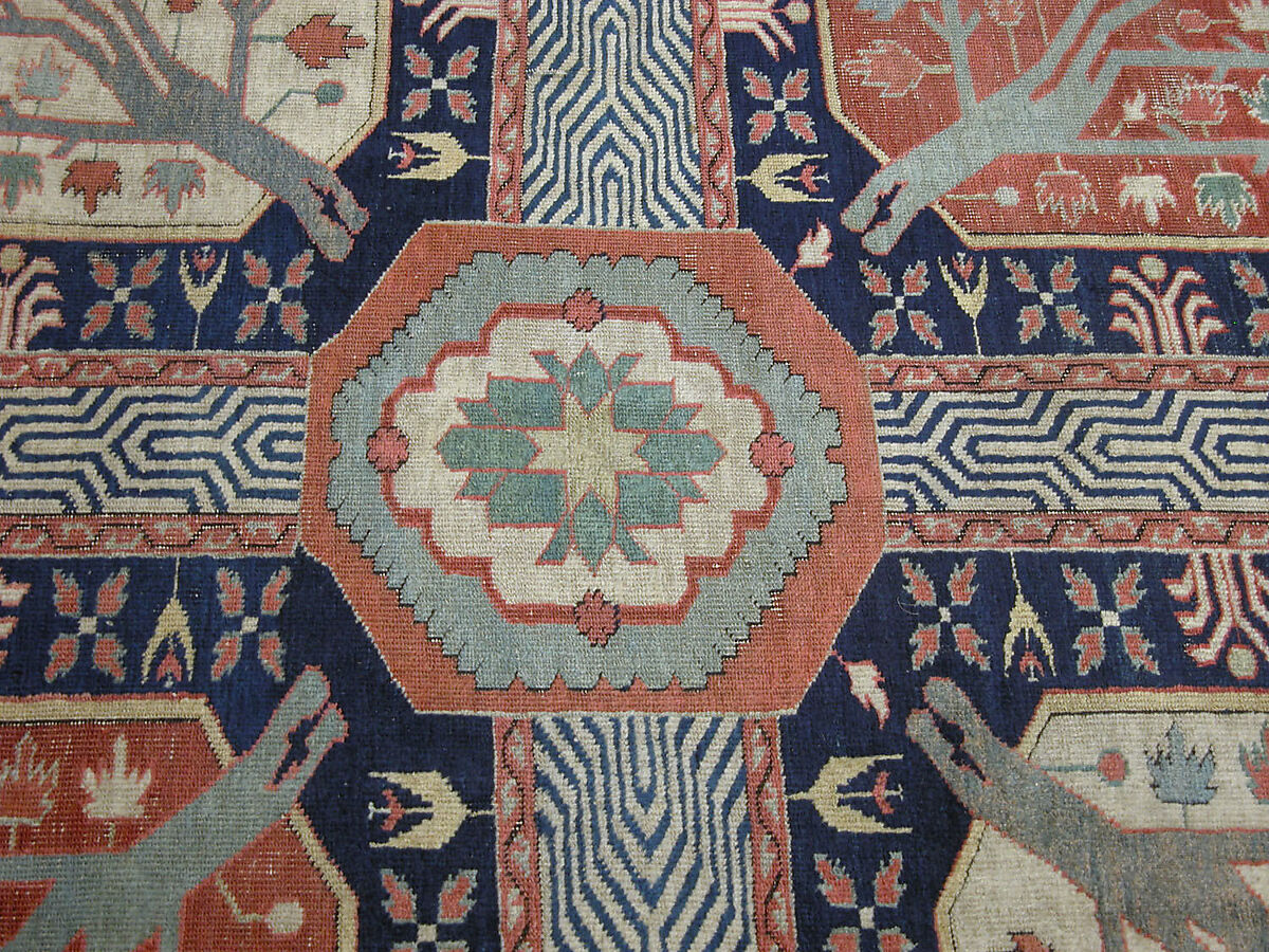 Fragment of a Garden Carpet, Cotton (warp and weft); wool (pile); symmetrically knotted pile