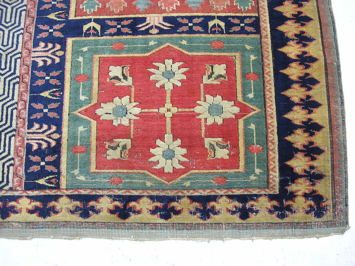 Fragment of a Garden Carpet, Cotton (warp and weft); wool (pile); symmetrically knotted pile