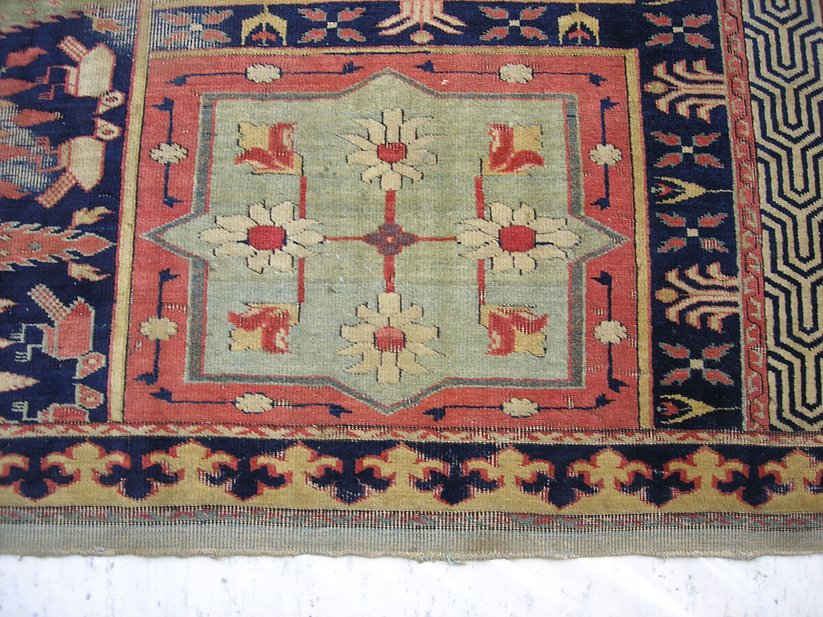 Fragment of a Garden Carpet, Cotton (warp and weft); wool (pile); symmetrically knotted pile