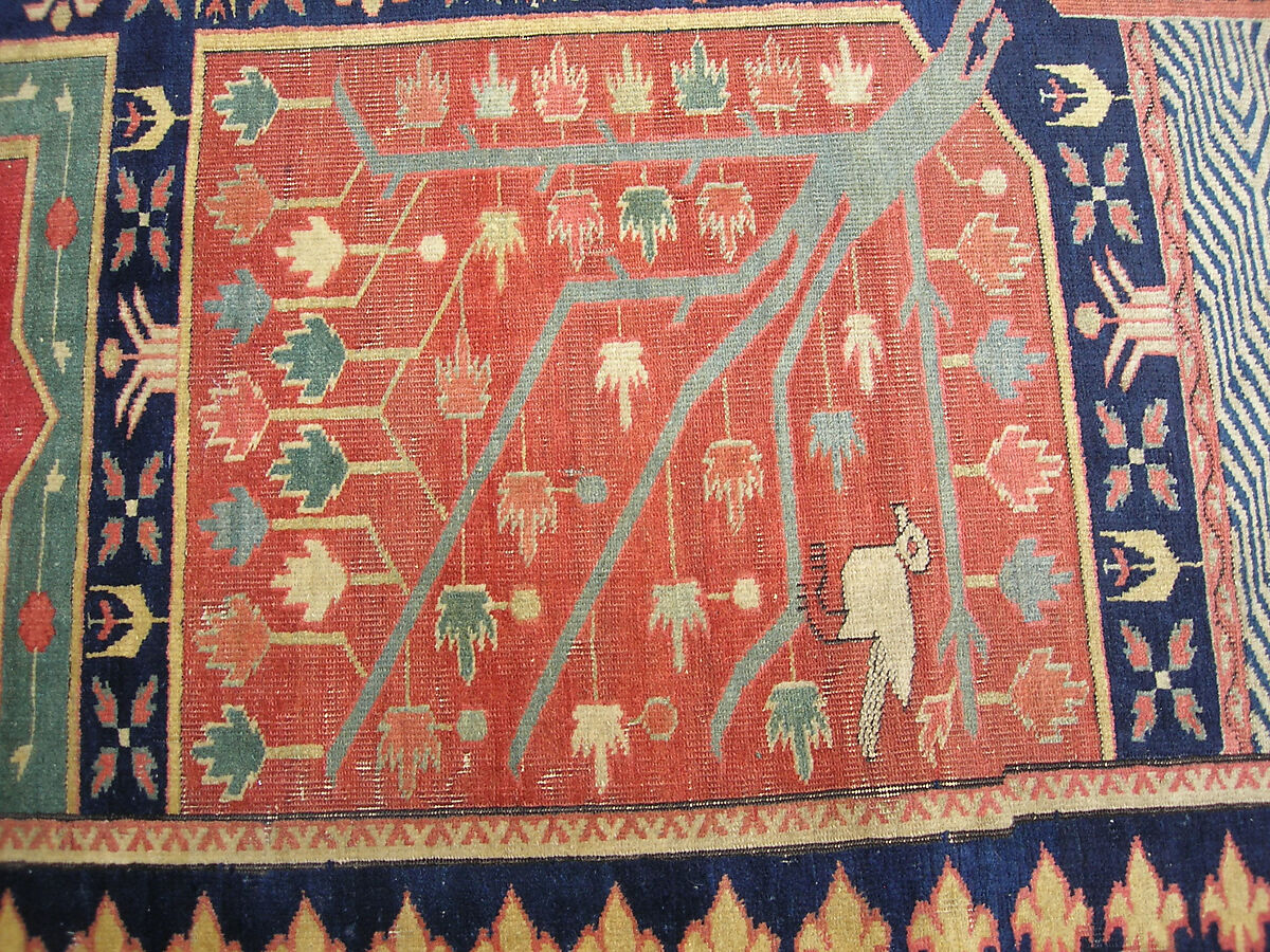 Fragment of a Garden Carpet, Cotton (warp and weft); wool (pile); symmetrically knotted pile