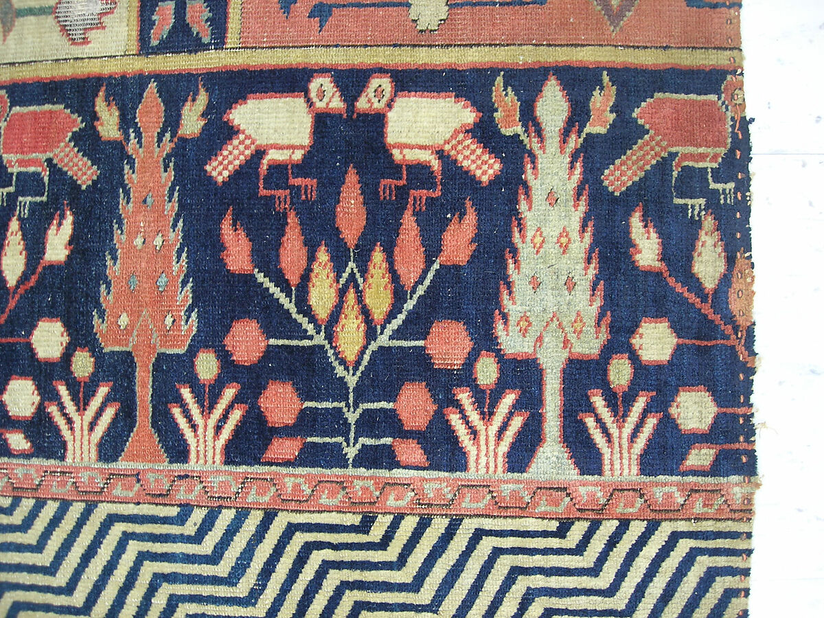 Fragment of a Garden Carpet, Cotton (warp and weft); wool (pile); symmetrically knotted pile