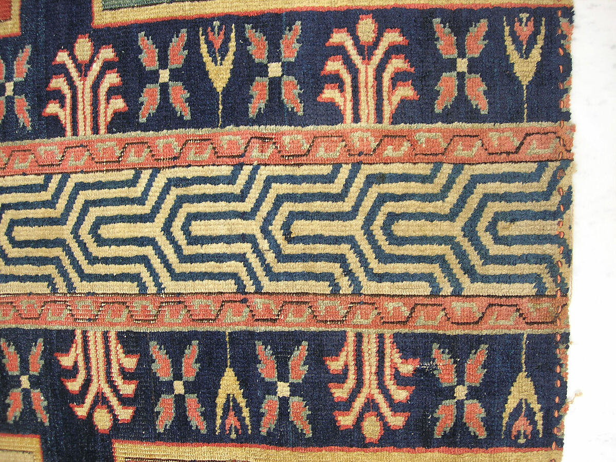 Fragment of a Garden Carpet, Cotton (warp and weft); wool (pile); symmetrically knotted pile