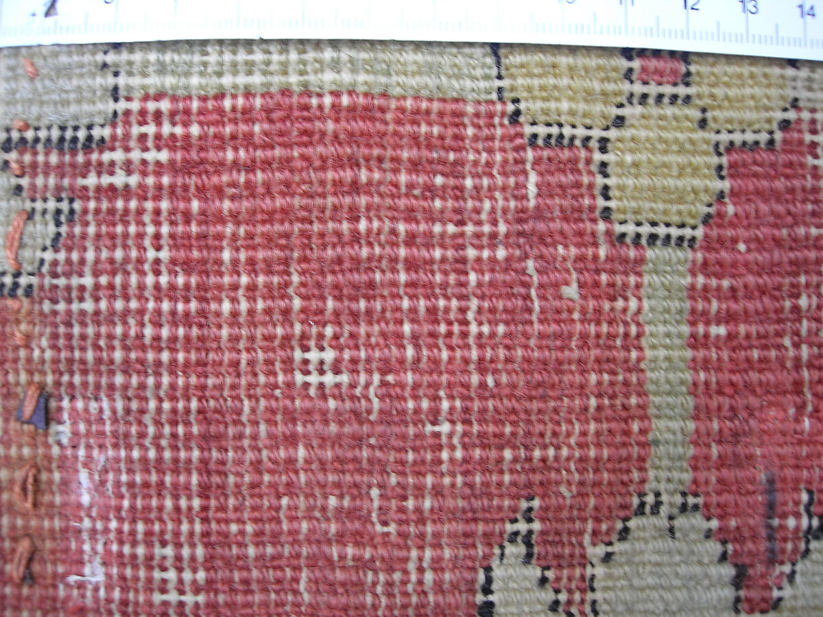 Fragment of a Garden Carpet, Cotton (warp and weft); wool (pile); symmetrically knotted pile