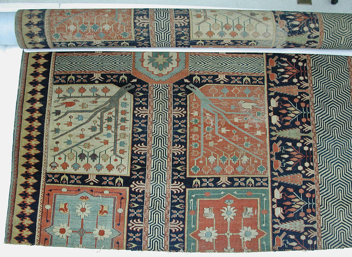 Fragment of a Garden Carpet, Cotton (warp and weft); wool (pile); symmetrically knotted pile