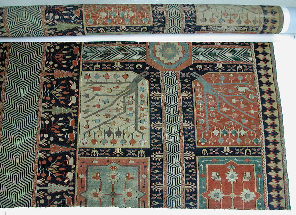 Fragment of a Garden Carpet, Cotton (warp and weft); wool (pile); symmetrically knotted pile