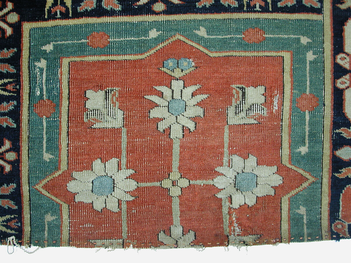 Fragment of a Garden Carpet, Cotton (warp and weft); wool (pile); symmetrically knotted pile