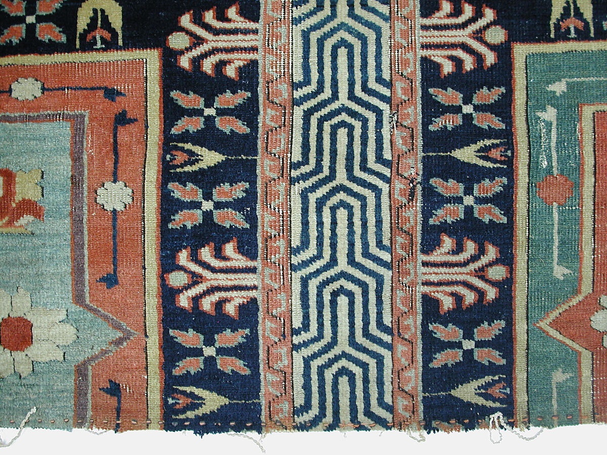 Fragment of a Garden Carpet, Cotton (warp and weft); wool (pile); symmetrically knotted pile