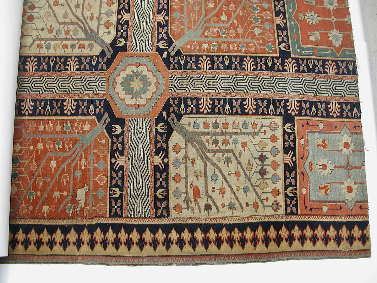 Fragment of a Garden Carpet, Cotton (warp and weft); wool (pile); symmetrically knotted pile