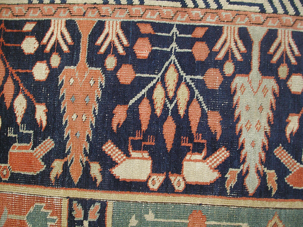 Fragment of a Garden Carpet, Cotton (warp and weft); wool (pile); symmetrically knotted pile