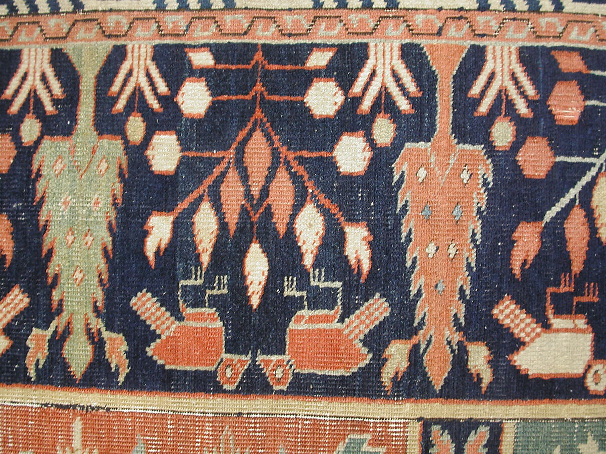 Fragment of a Garden Carpet, Cotton (warp and weft); wool (pile); symmetrically knotted pile