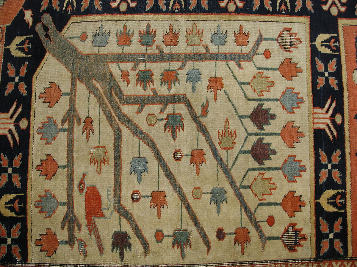 Fragment of a Garden Carpet, Cotton (warp and weft); wool (pile); symmetrically knotted pile