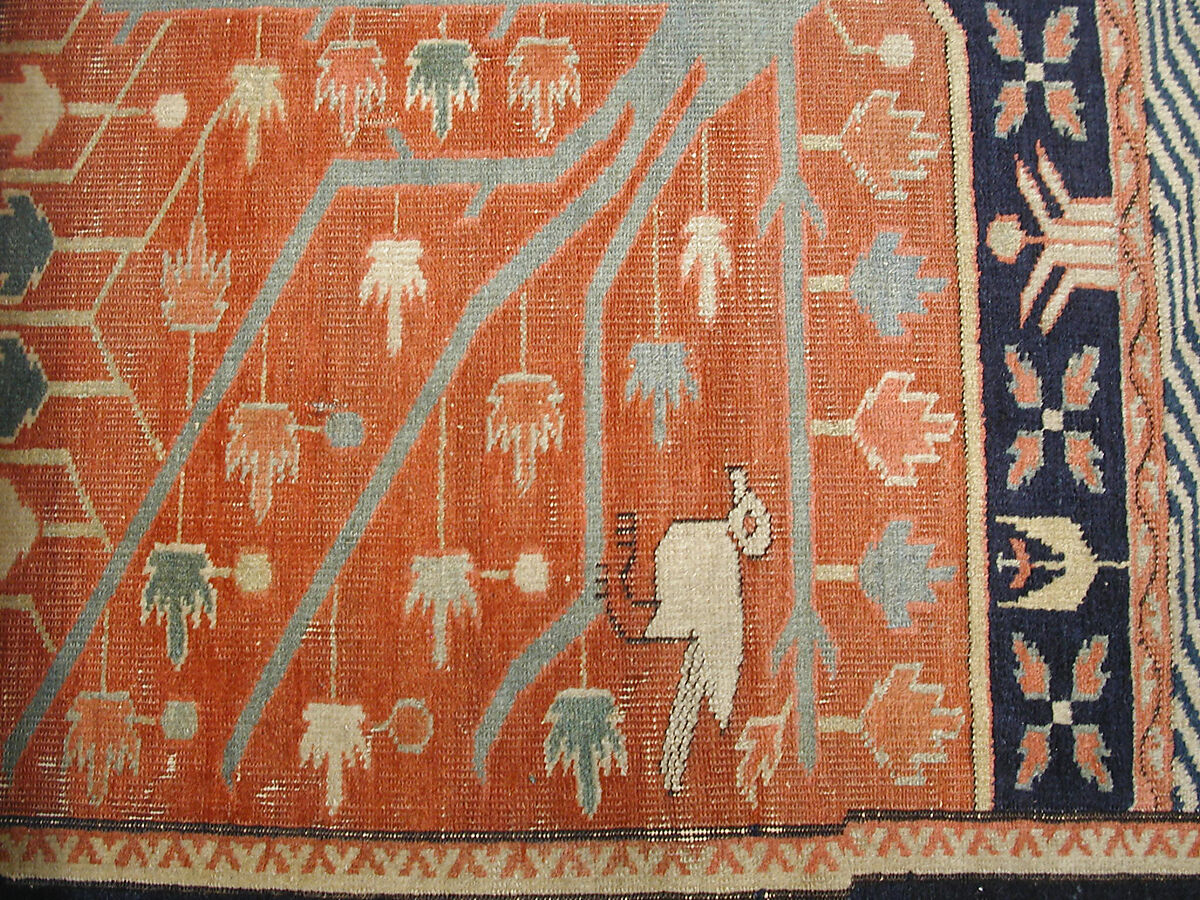 Fragment of a Garden Carpet, Cotton (warp and weft); wool (pile); symmetrically knotted pile