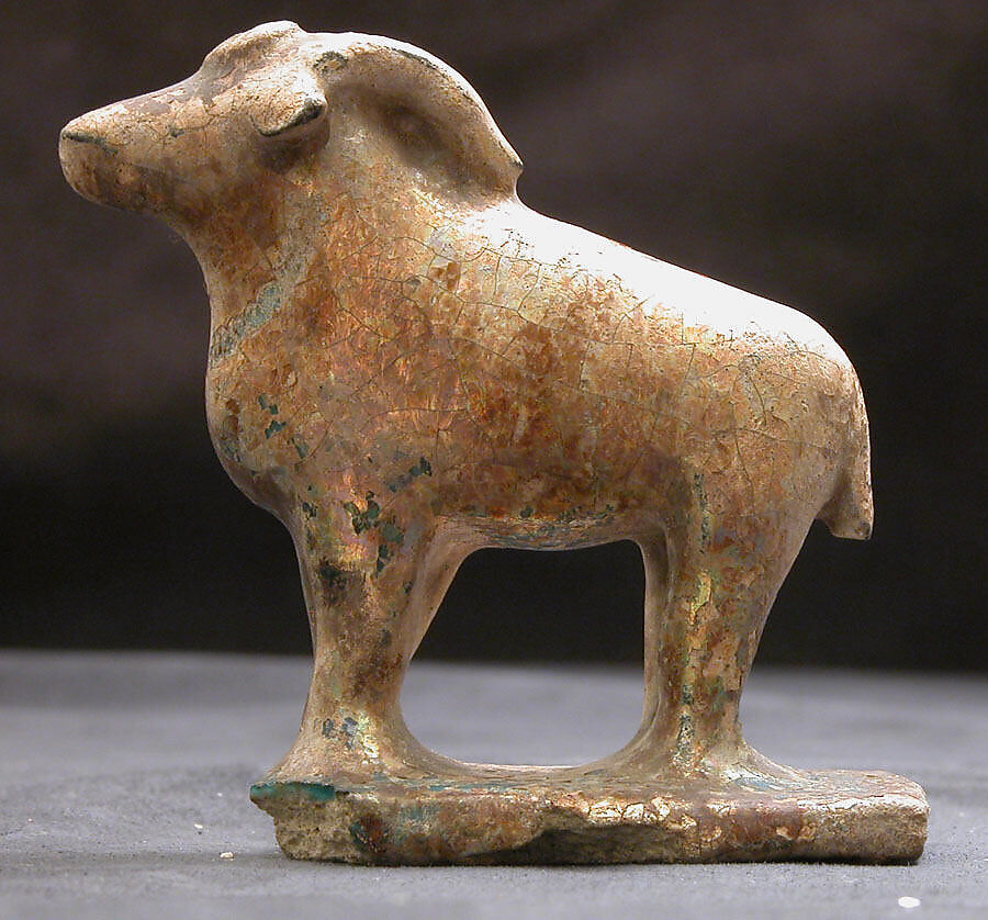 Figurine of a Bovine, Stonepaste; transparent turquoise glaze (iridized) 