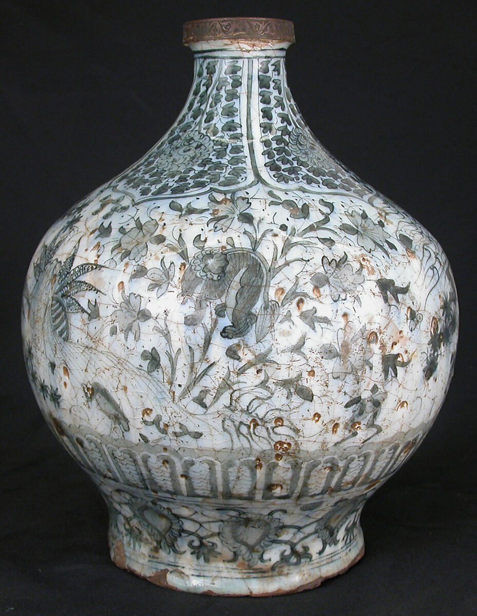 Bottle, Stonepaste; painted under transparent  glaze