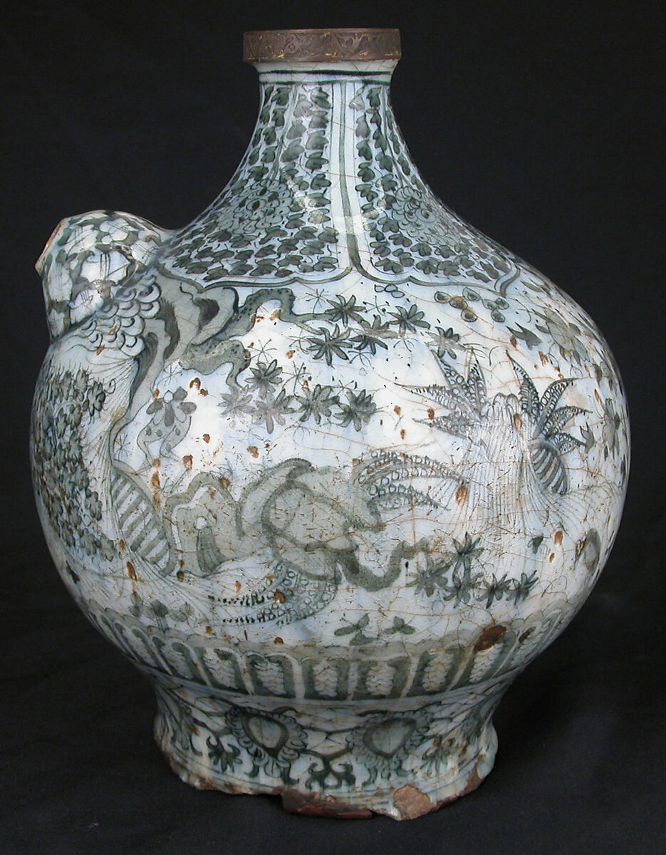 Bottle, Stonepaste; painted under transparent  glaze