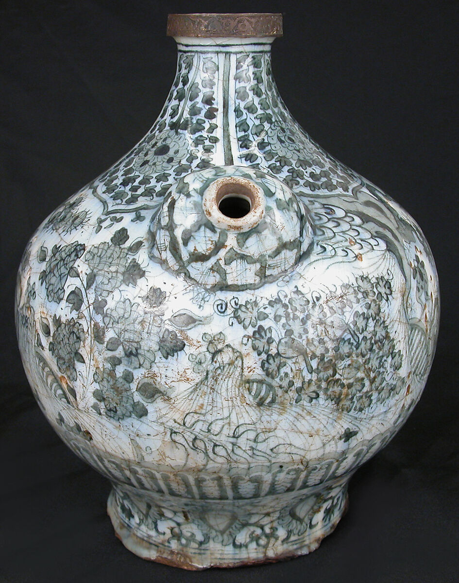 Bottle, Stonepaste; painted under transparent  glaze